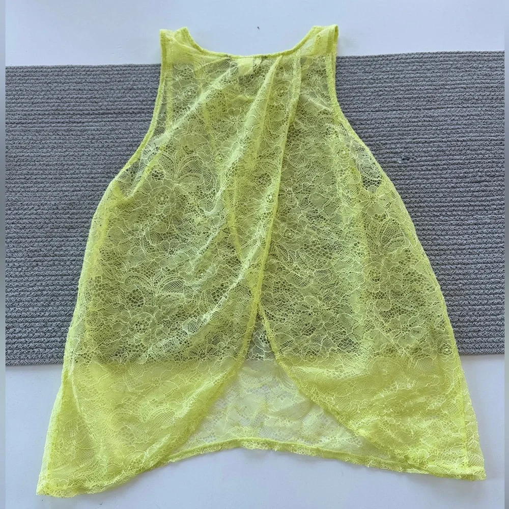 Victoria’s Secret Neon Yellow Sheer Lace Cross Back Tank Top Swim Cover Up Small - Picture 12 of 13